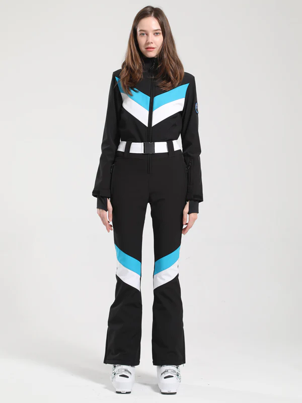 Women's Gsou Snow Retro Belted V Striped Flare Ski Suit - Image 9