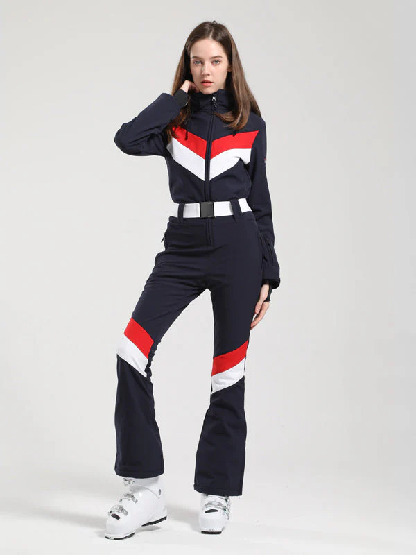 Women's Gsou Snow Retro V Striped Flare Ski Suit - Image 15