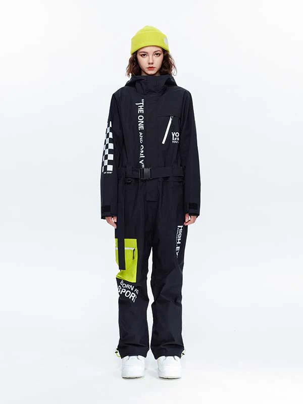 Women's High Experience Checkerboard Sleeve Urban Style One Piece Snowboard Suits - Image 10