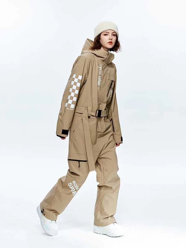Women's High Experience Checkerboard Sleeve Urban Style One Piece Snowboard Suits - Image 14