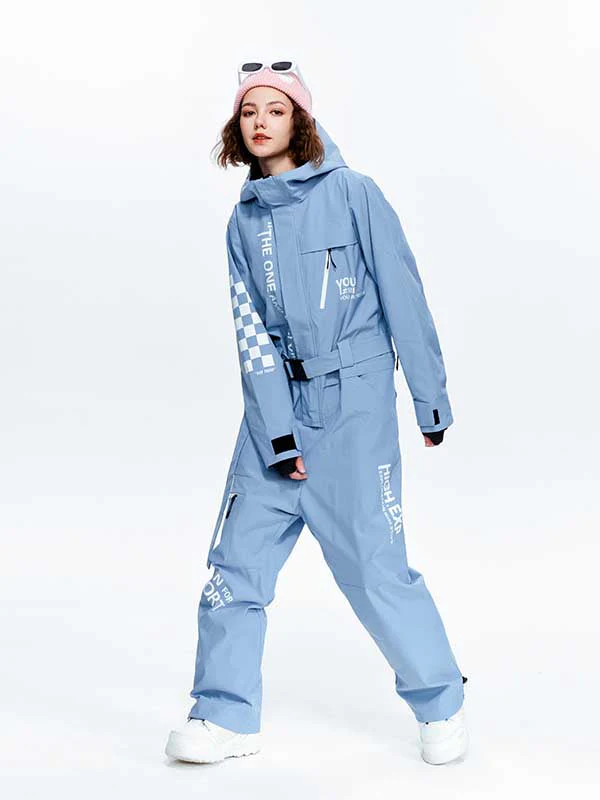 Women's High Experience Checkerboard Sleeve Urban Style One Piece Snowboard Suits - Image 3