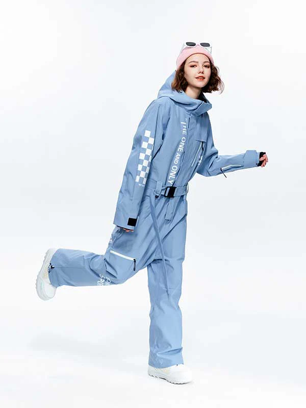 Women's High Experience Checkerboard Sleeve Urban Style One Piece Snowboard Suits - Image 4