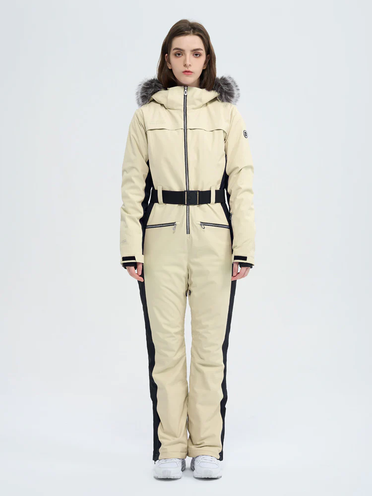 Women's High Experience Mountain Chic Faux-Fur Trim Flare Onesie Ski Jumpsuit - Image 10