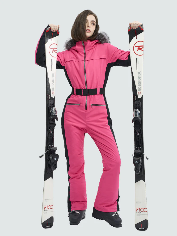 Women's High Experience Mountain Chic Faux-Fur Trim Flare Onesie Ski Jumpsuit - Image 14