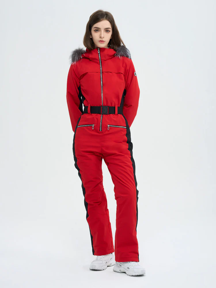 Women's High Experience Mountain Chic Faux-Fur Trim Flare Onesie Ski Jumpsuit - Image 3