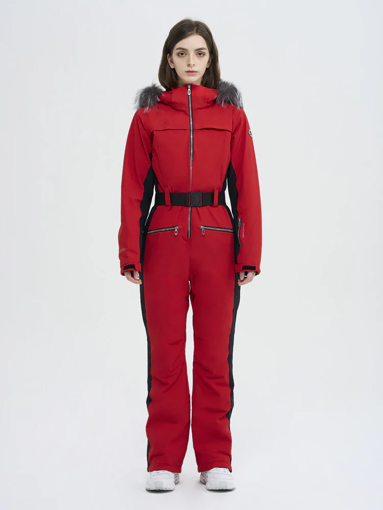 Women's High Experience Mountain Chic Faux-Fur Trim Flare Onesie Ski Jumpsuit - Image 4