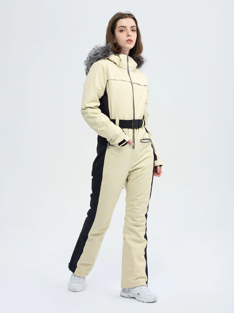 Women's High Experience Mountain Chic Faux-Fur Trim Flare Onesie Ski Jumpsuit - Image 9