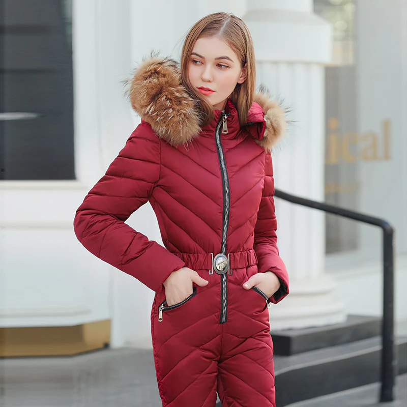 Women's Katze Creek Down Suits One Piece Ski Suit With Detachable Faux Fur Trim - Image 4