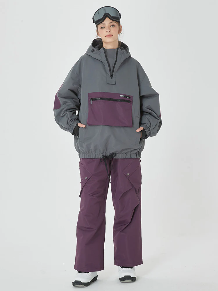 Women's Winter Bomber Baggy Snow Jacket with Swag Cargo Pockets Snowboard Pants - Image 5